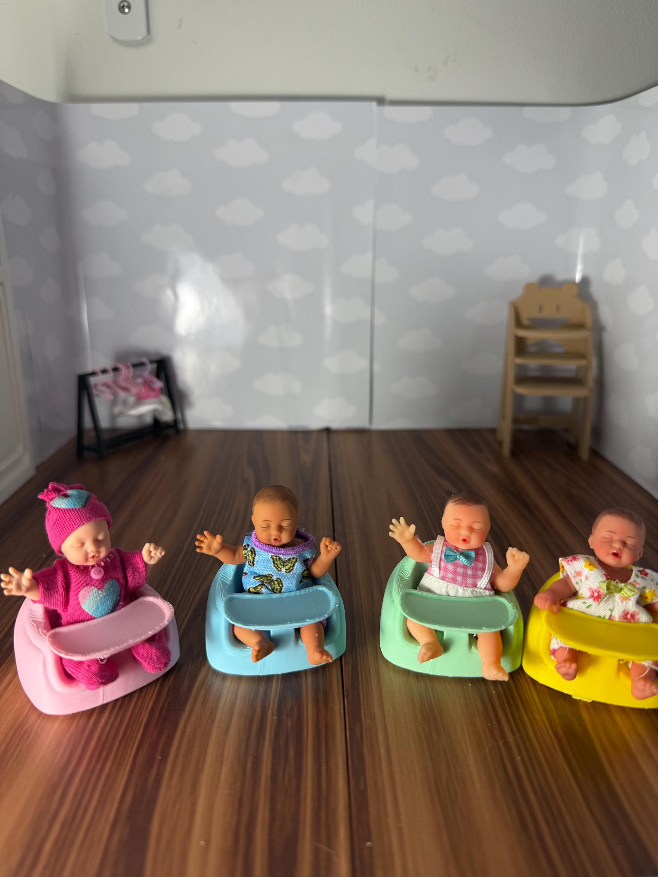 Miniature Baby  Seat with tray  – 3D Printed Dollhouse Nursery Furniture – Pick Your Color –