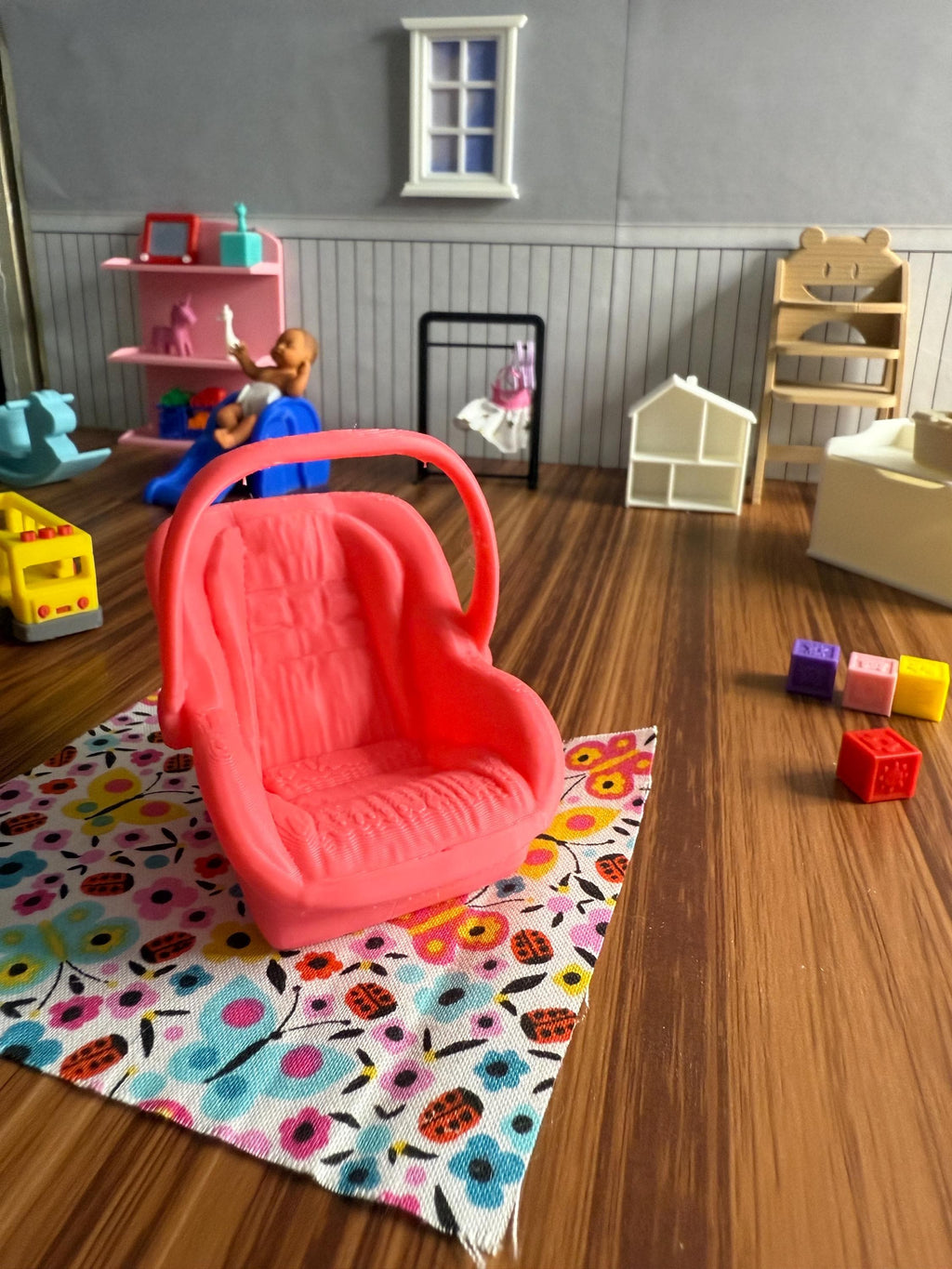 Miniature Baby Car Seat – 3D Printed Dollhouse Accessory  – Pick Your Color –