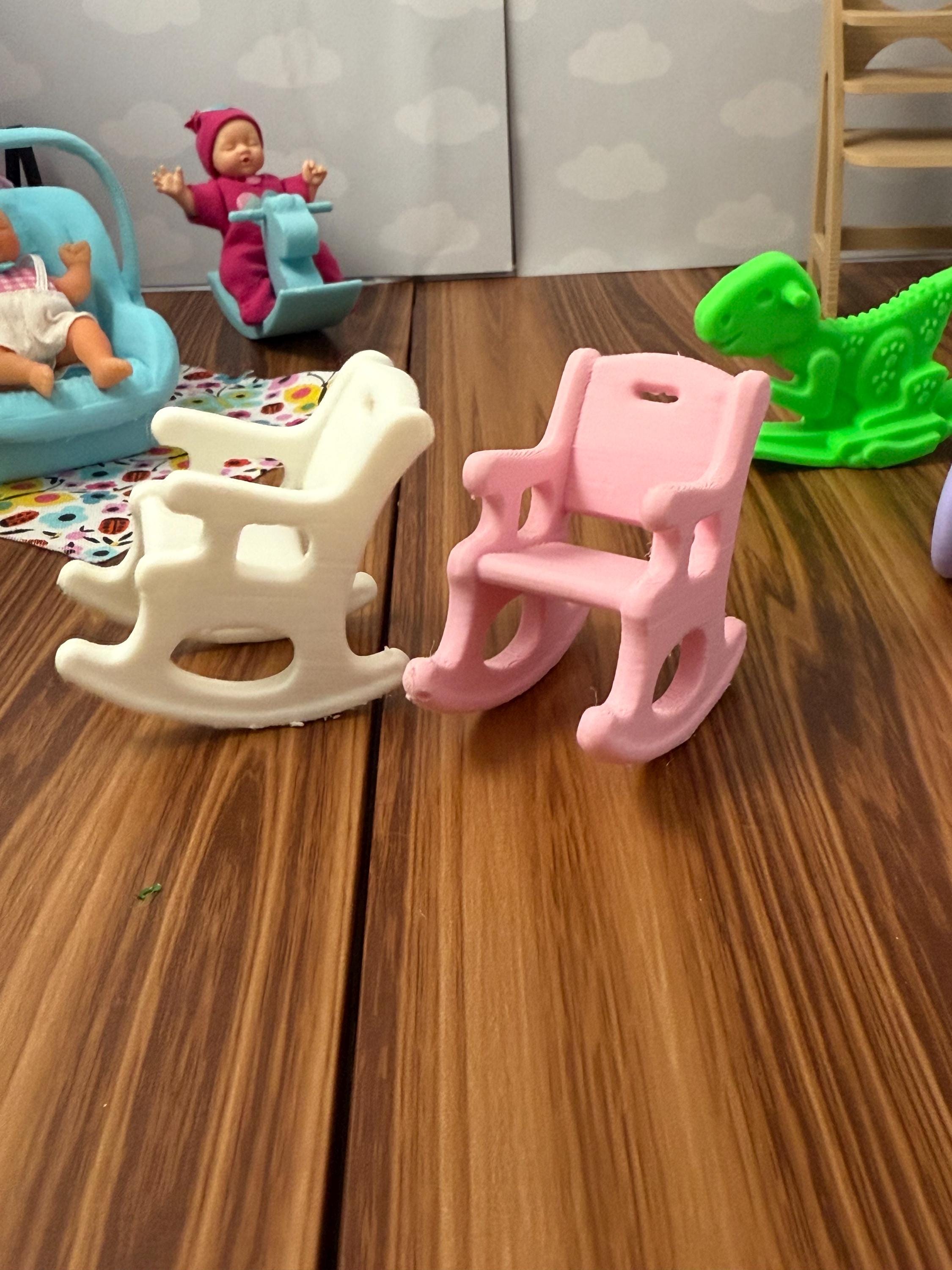 Miniature Baby rocking chair  – 3D Printed Dollhouse Nursery Furniture – Pick Your Color –
