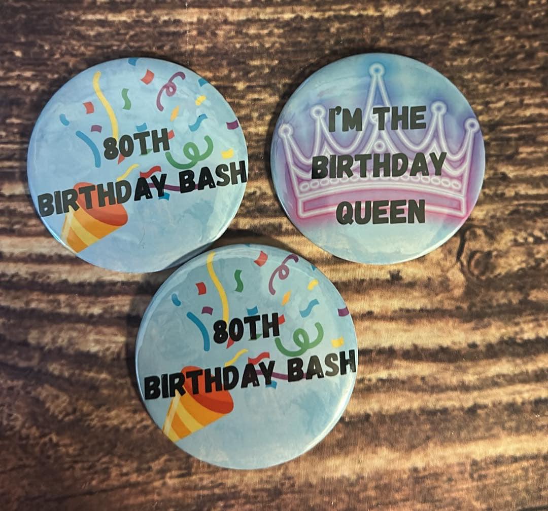 Custom Brithday Pin, Birthday Badge, Party Button, Picture Pin, Birthday Buttons