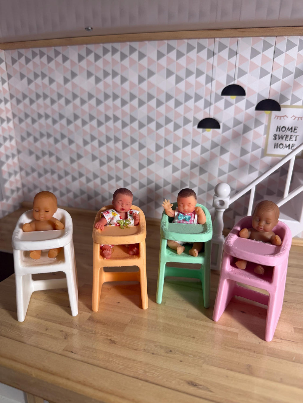 Miniature Baby high Chair  – 3D Printed Dollhouse Nursery Furniture – Pick Your Color –