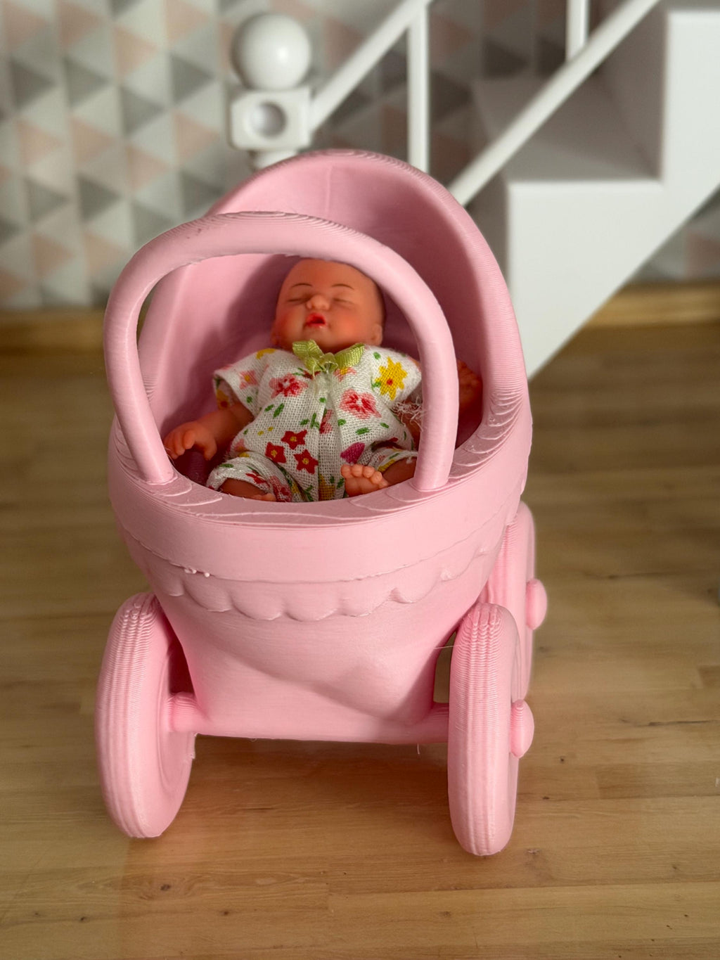 Miniature Baby stroller carriage – 3D Printed Dollhouse Nursery Furniture – Pick Your Color –