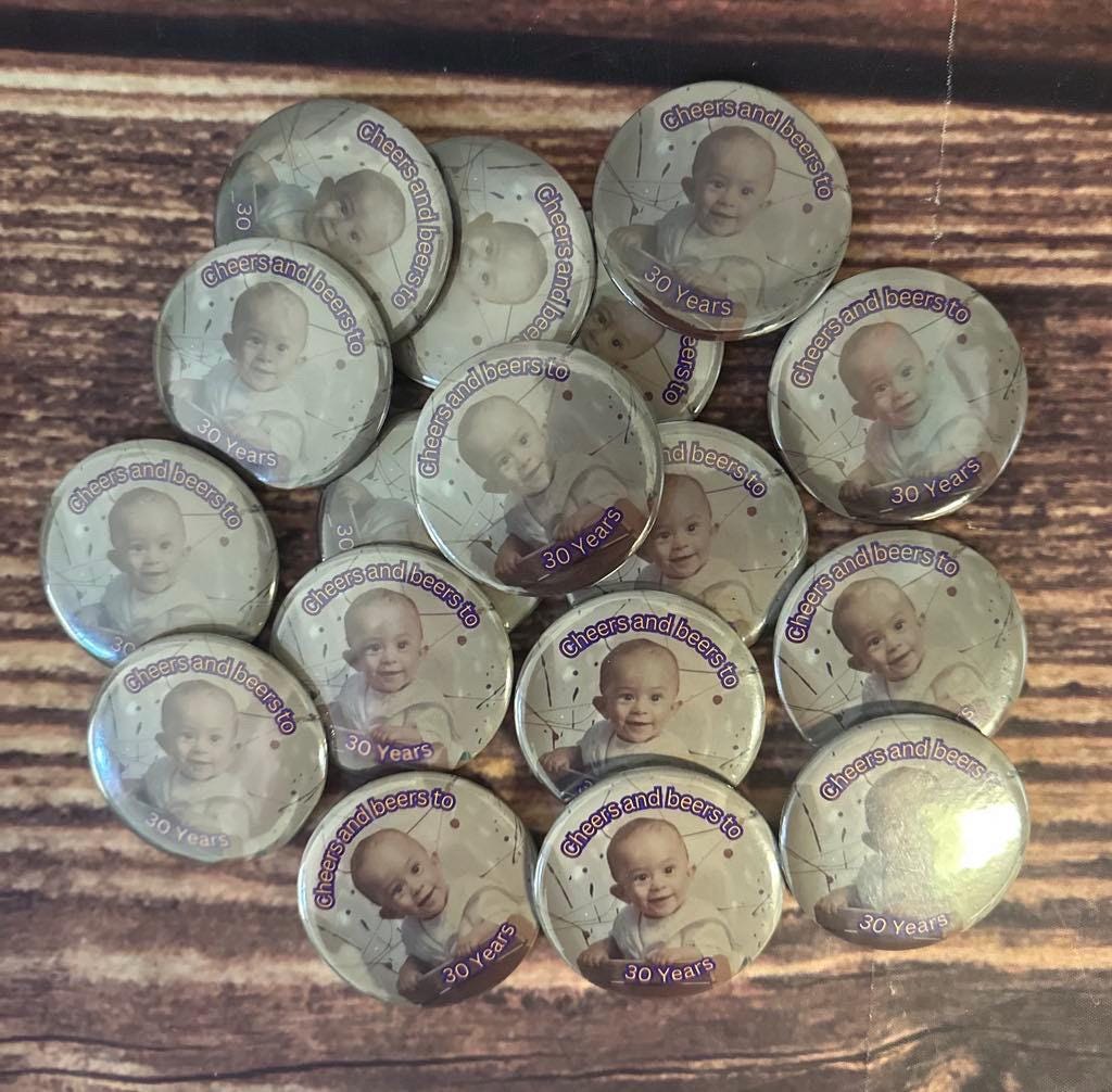 Custom Brithday Pin, Birthday Badge, Party Button, Picture Pin, Birthday Buttons