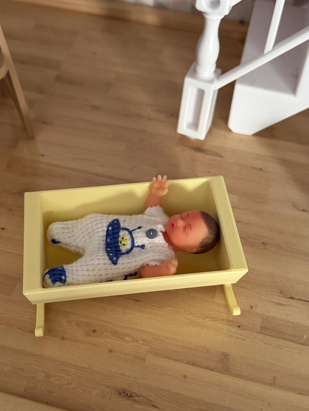 3D Printed Mini Baby Cradle – Fits 2.5 Inch Babies | Dollhouse Nursery Furniture | Rocking Mini Crib | You Choose Color