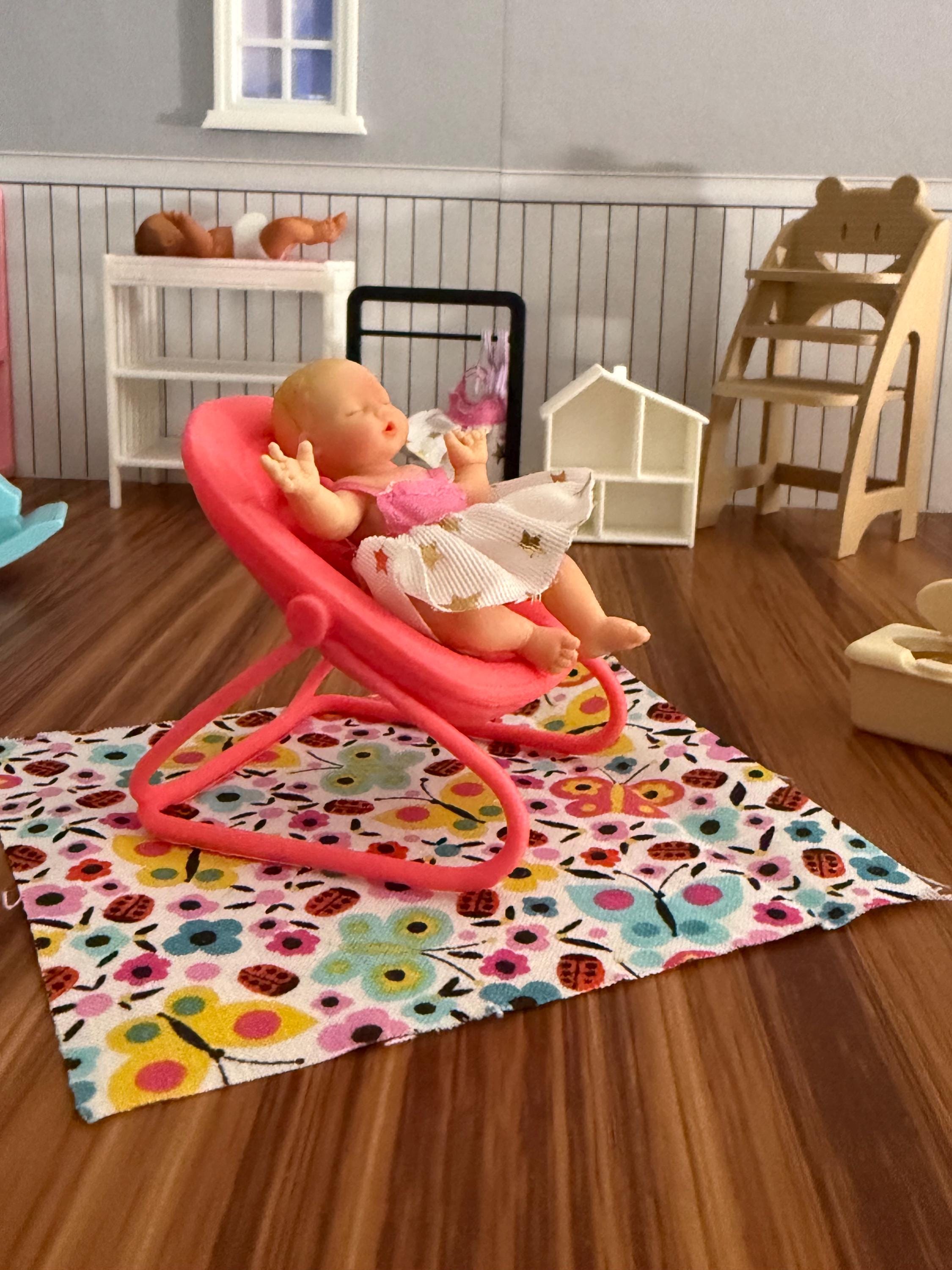 Miniature Baby Bouncy Seat – 3D Printed Dollhouse Nursery Furniture – Pick Your Color –