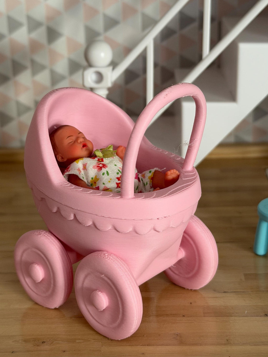 Miniature Baby stroller carriage – 3D Printed Dollhouse Nursery Furniture – Pick Your Color –