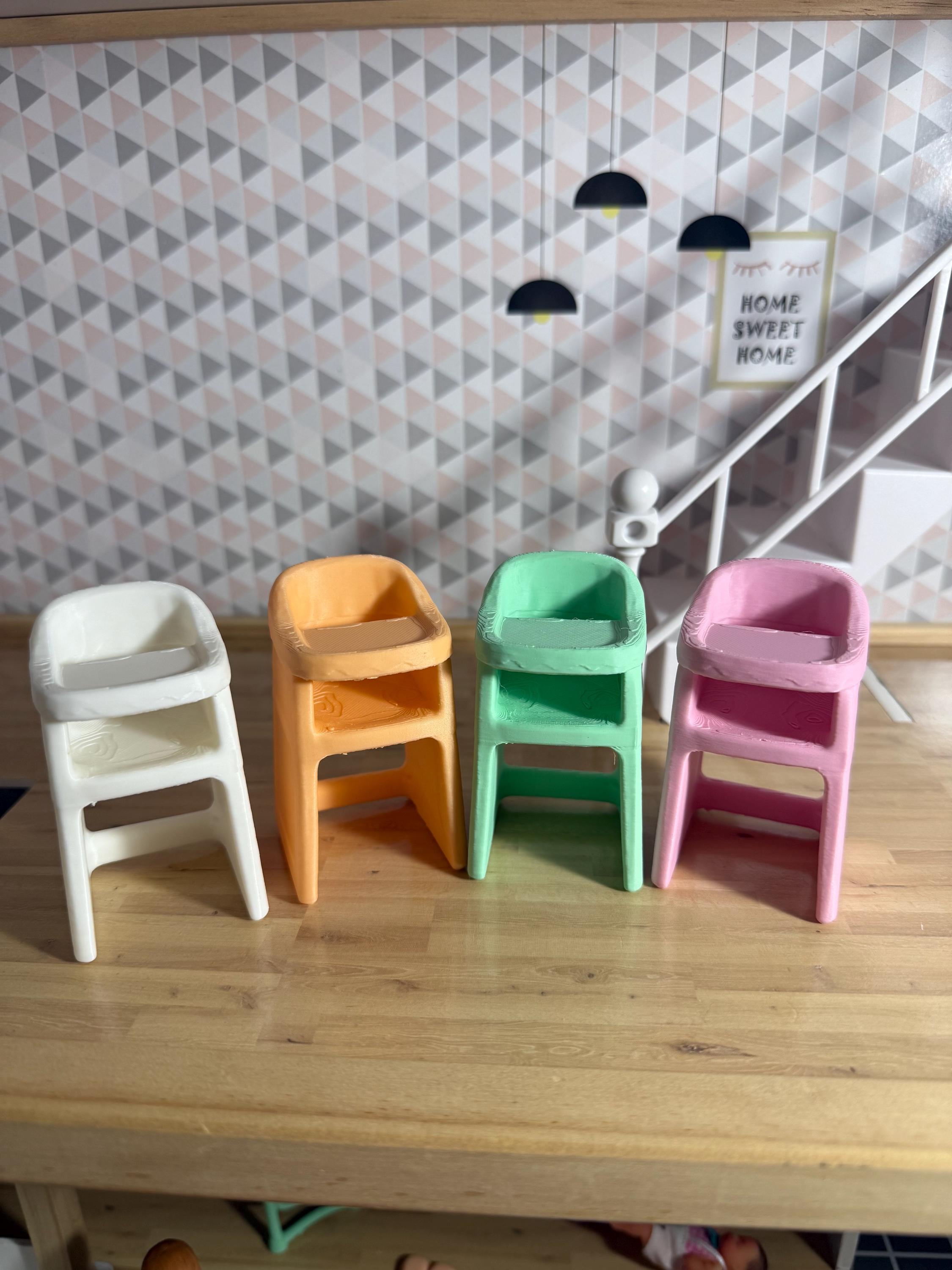 Miniature Baby high Chair  – 3D Printed Dollhouse Nursery Furniture – Pick Your Color –