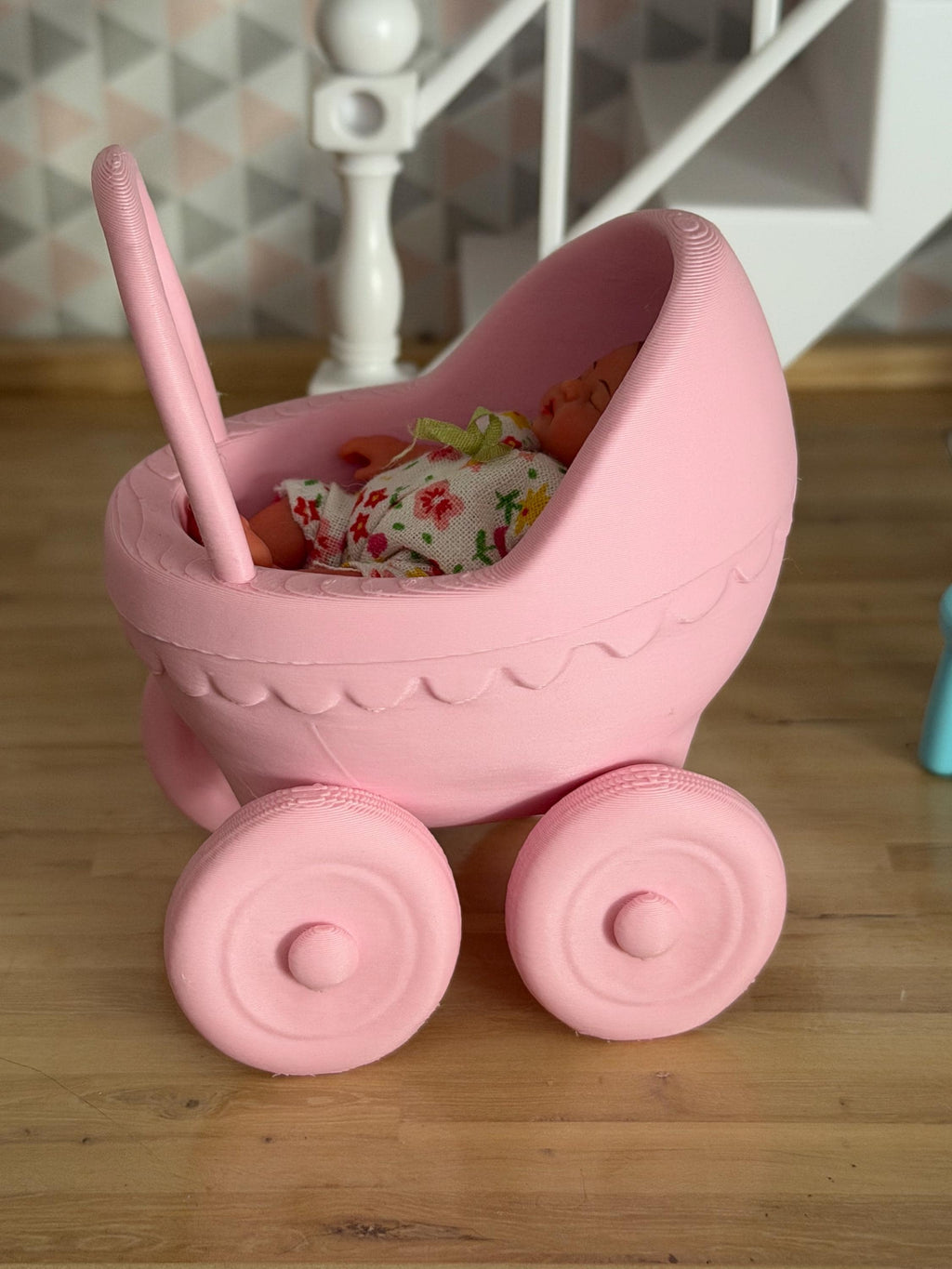 Miniature Baby stroller carriage – 3D Printed Dollhouse Nursery Furniture – Pick Your Color –