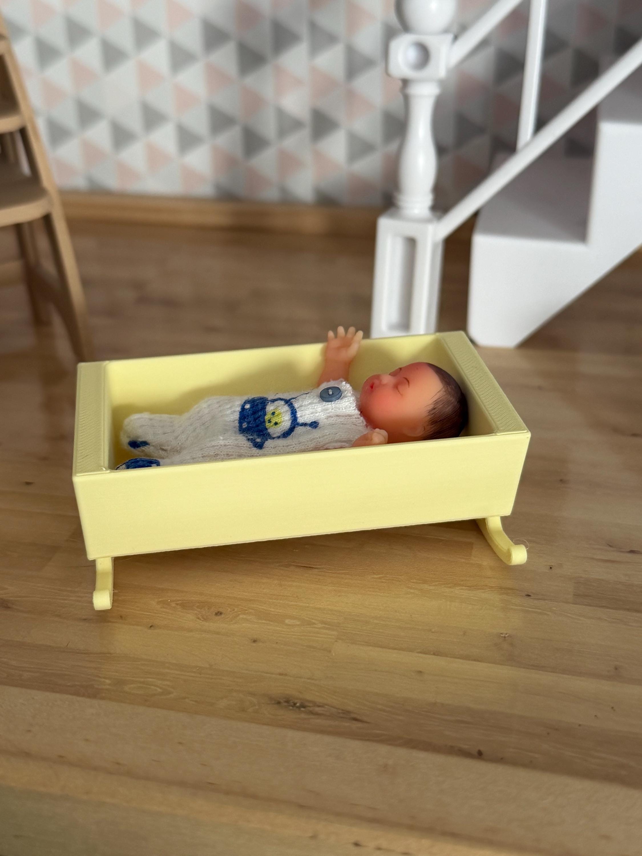 3D Printed Mini Baby Cradle – Fits 2.5 Inch Babies | Dollhouse Nursery Furniture | Rocking Mini Crib | You Choose Color