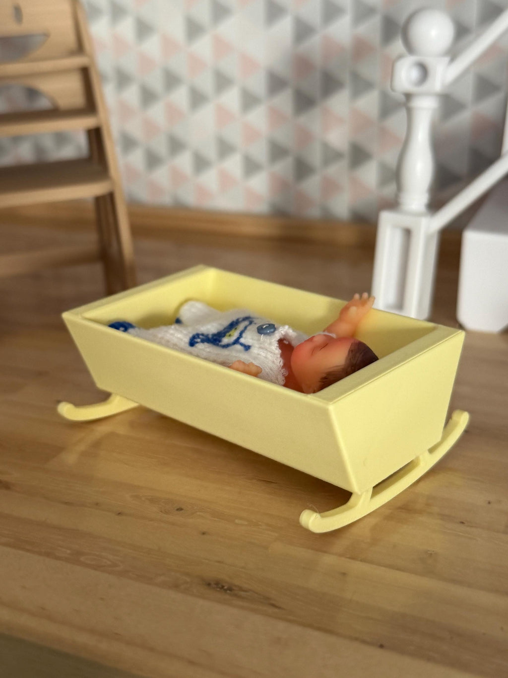 3D Printed Mini Baby Cradle – Fits 2.5 Inch Babies | Dollhouse Nursery Furniture | Rocking Mini Crib | You Choose Color