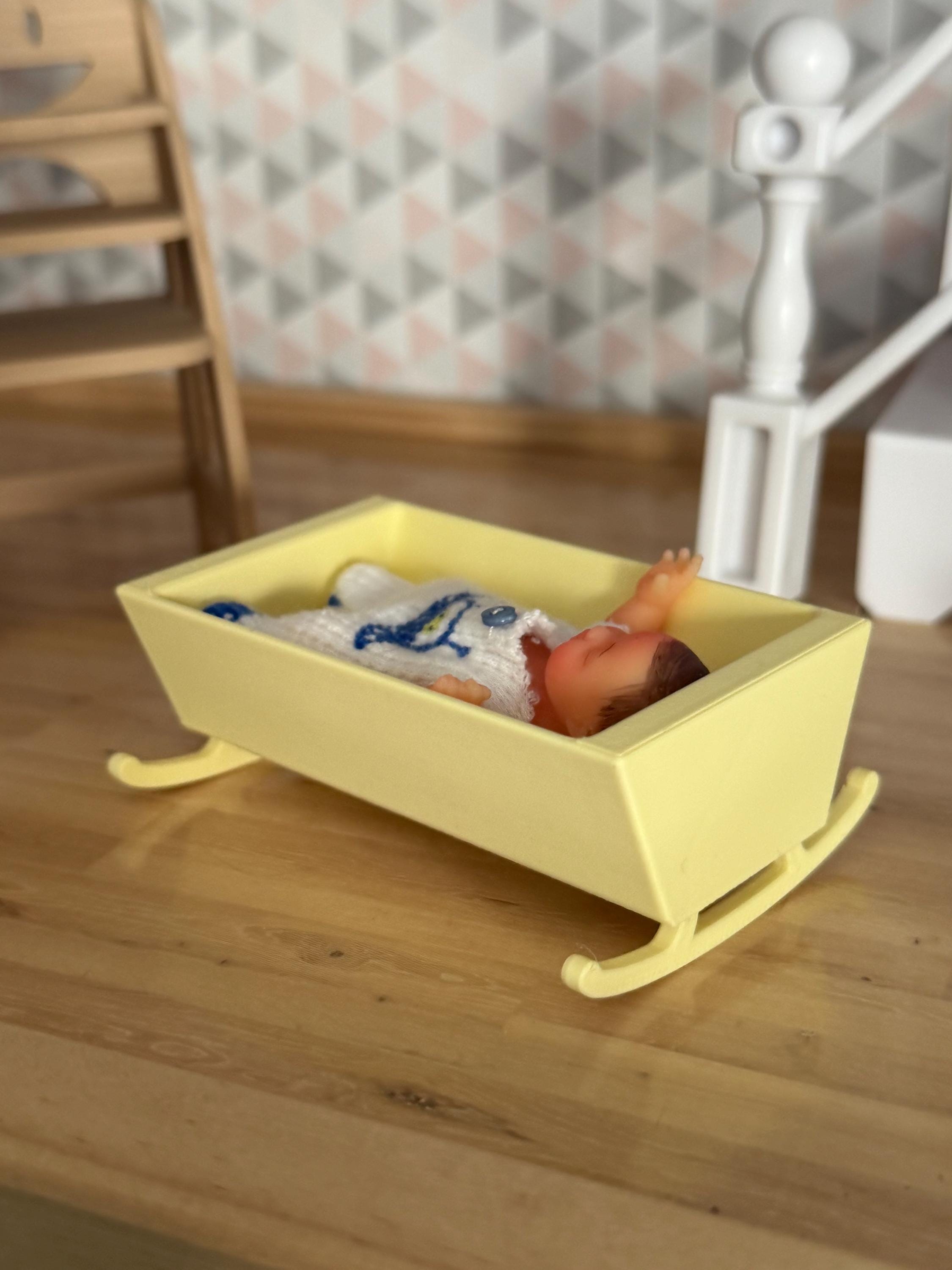 3D Printed Mini Baby Cradle – Fits 2.5 Inch Babies | Dollhouse Nursery Furniture | Rocking Mini Crib | You Choose Color